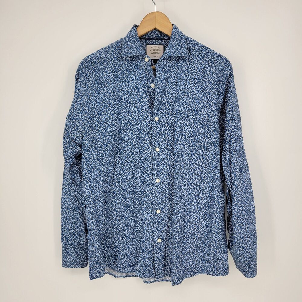 Charles Tyrwhitt dress shirt Large micro floral button-down long sleeve Mens